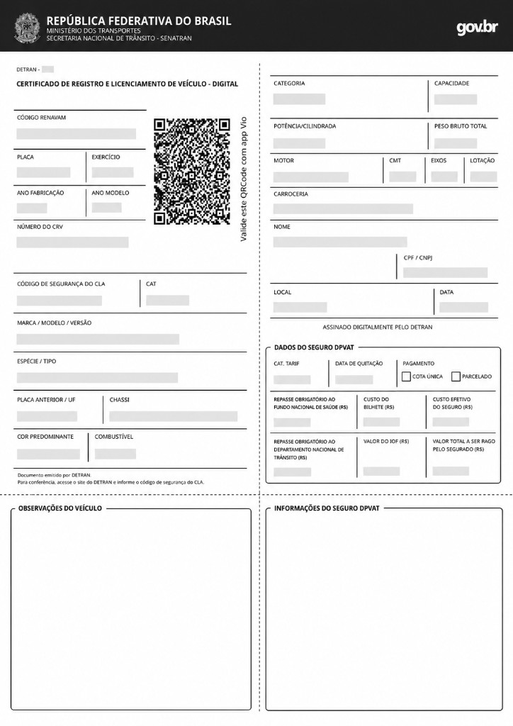 Certificado de Registro e Licenciamento de Veículo Digital (CRLV-e) emitido pelo gov.br